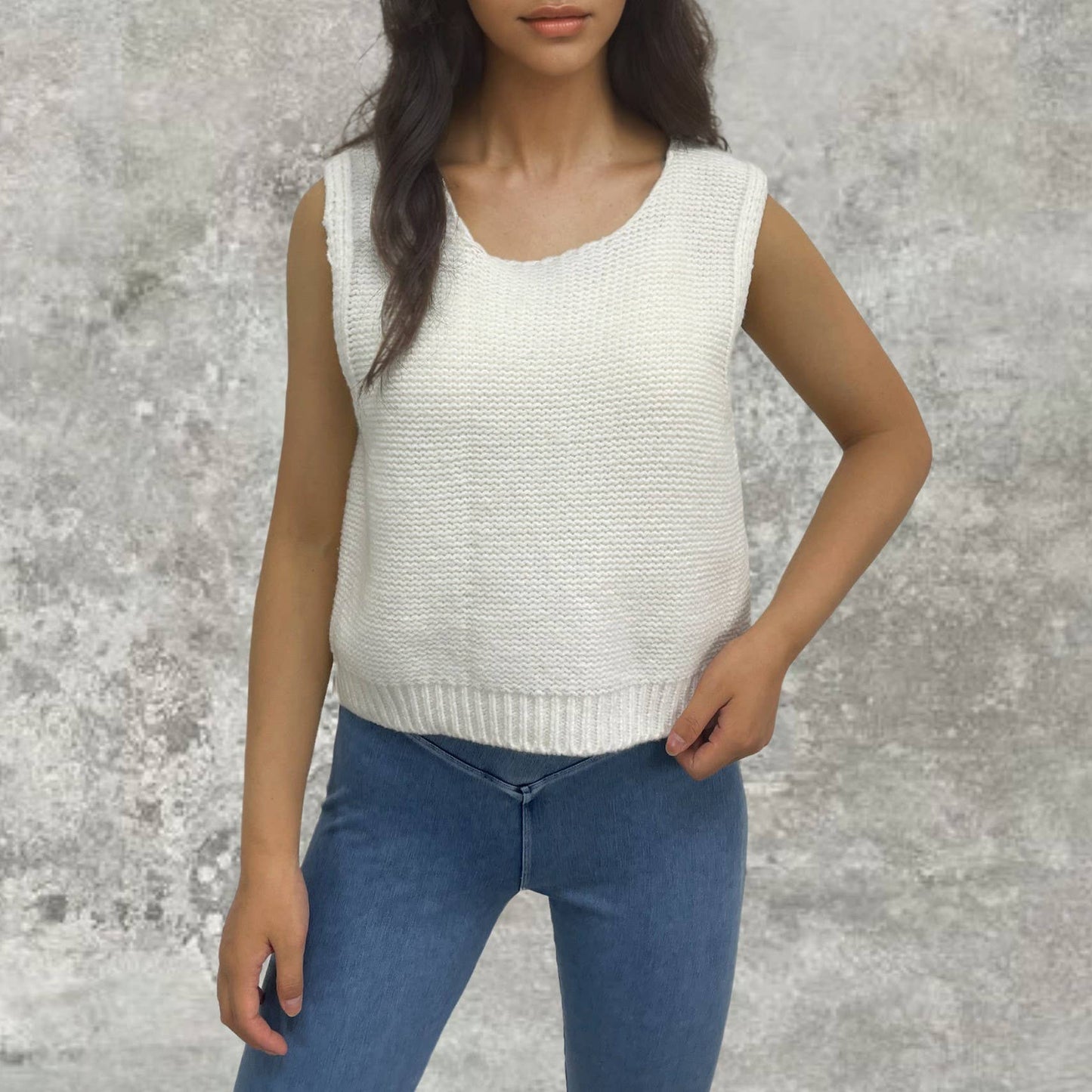 Satin ribbon bow Lace up at back knit sweater vest