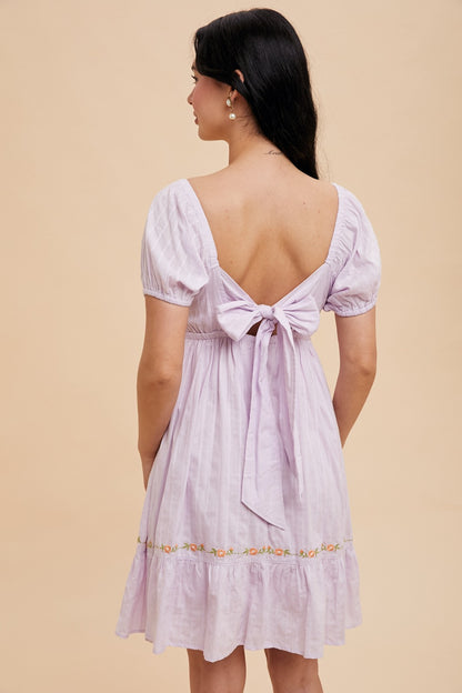 Embroidered Square Neck Mini Dress