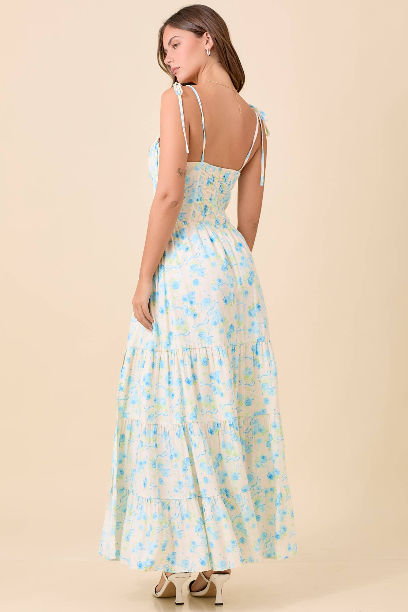Shoulder Strap Tie Maxi Tier Dress
