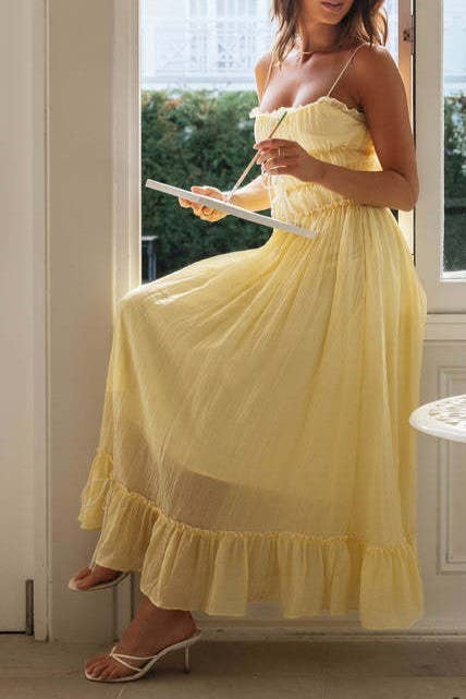 Spaghetti strap strappy bow tie swing maxi sun dress