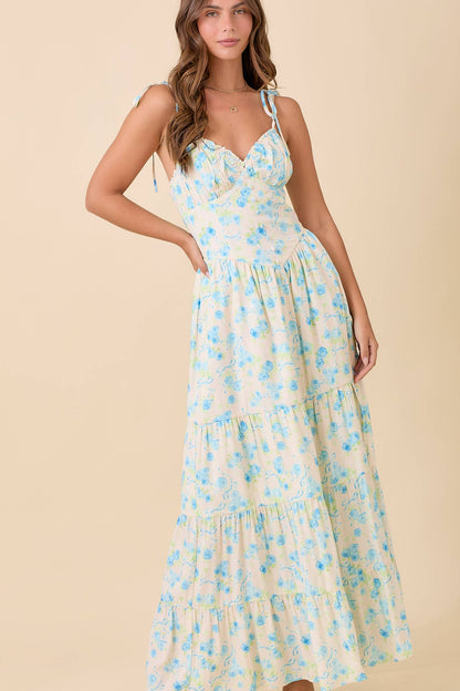 Shoulder Strap Tie Maxi Tier Dress