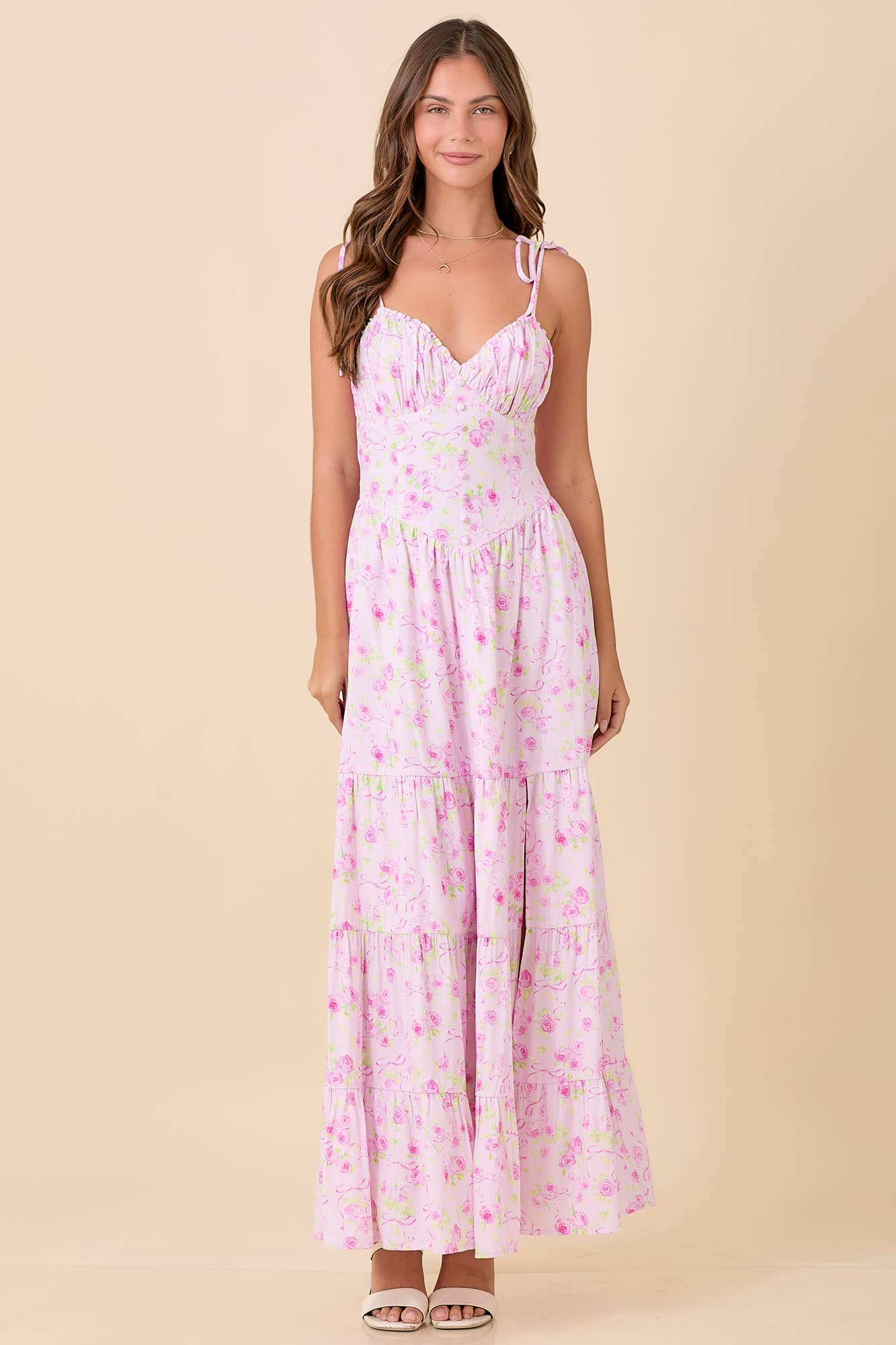 Shoulder Strap Tie Maxi Tier Dress