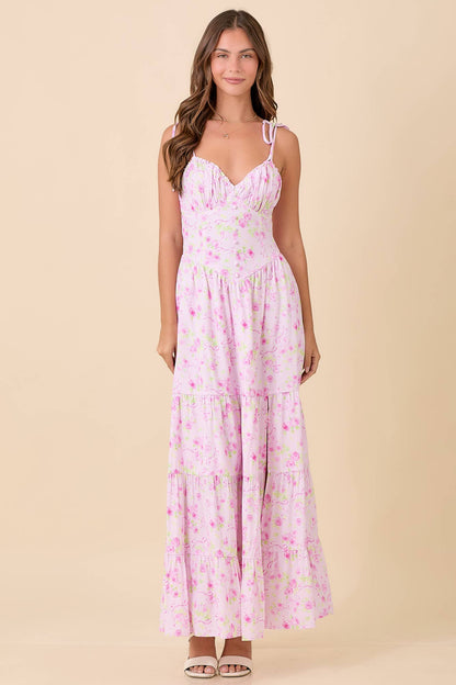 Shoulder Strap Tie Maxi Tier Dress