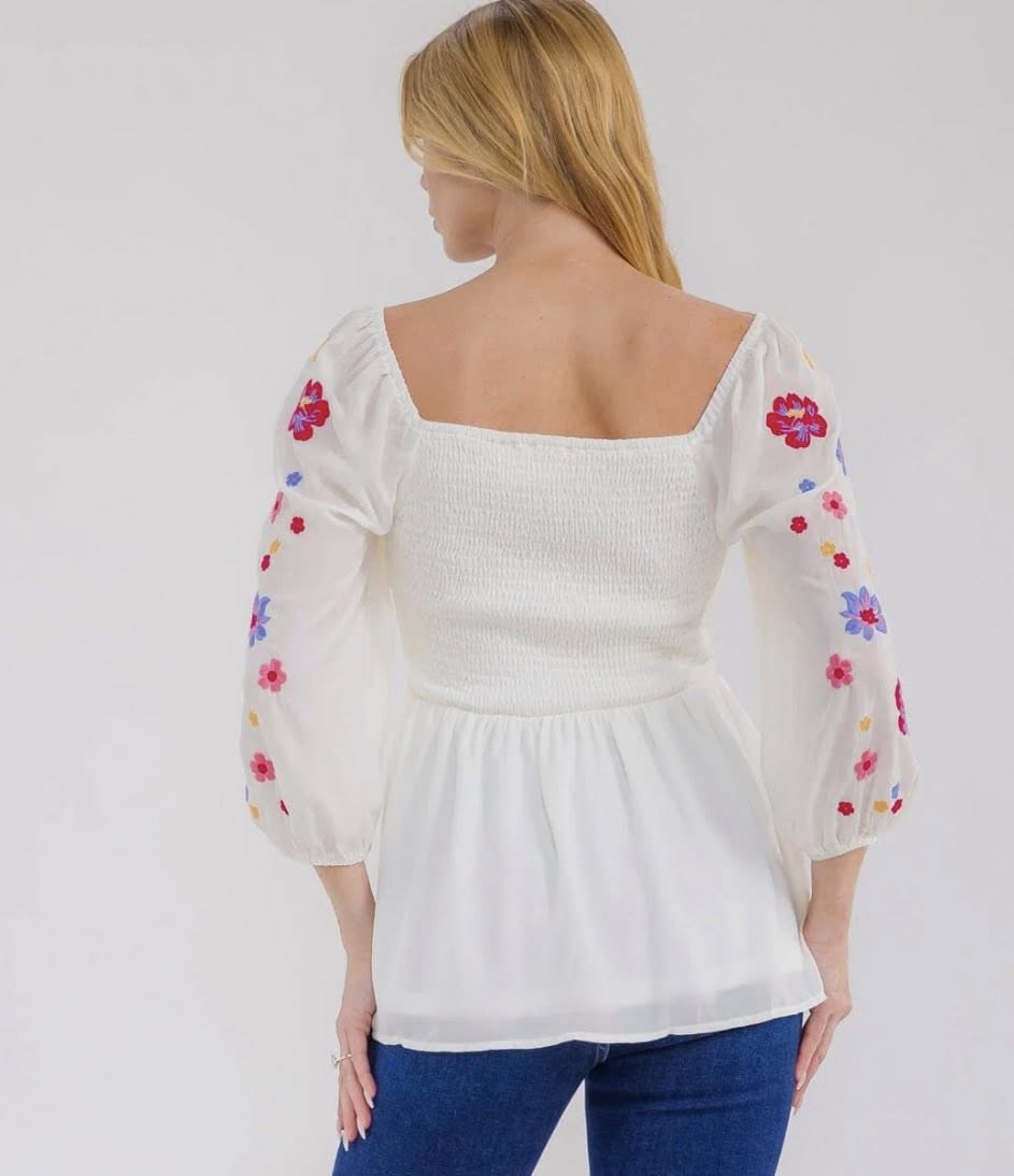Flower Embroidery Top