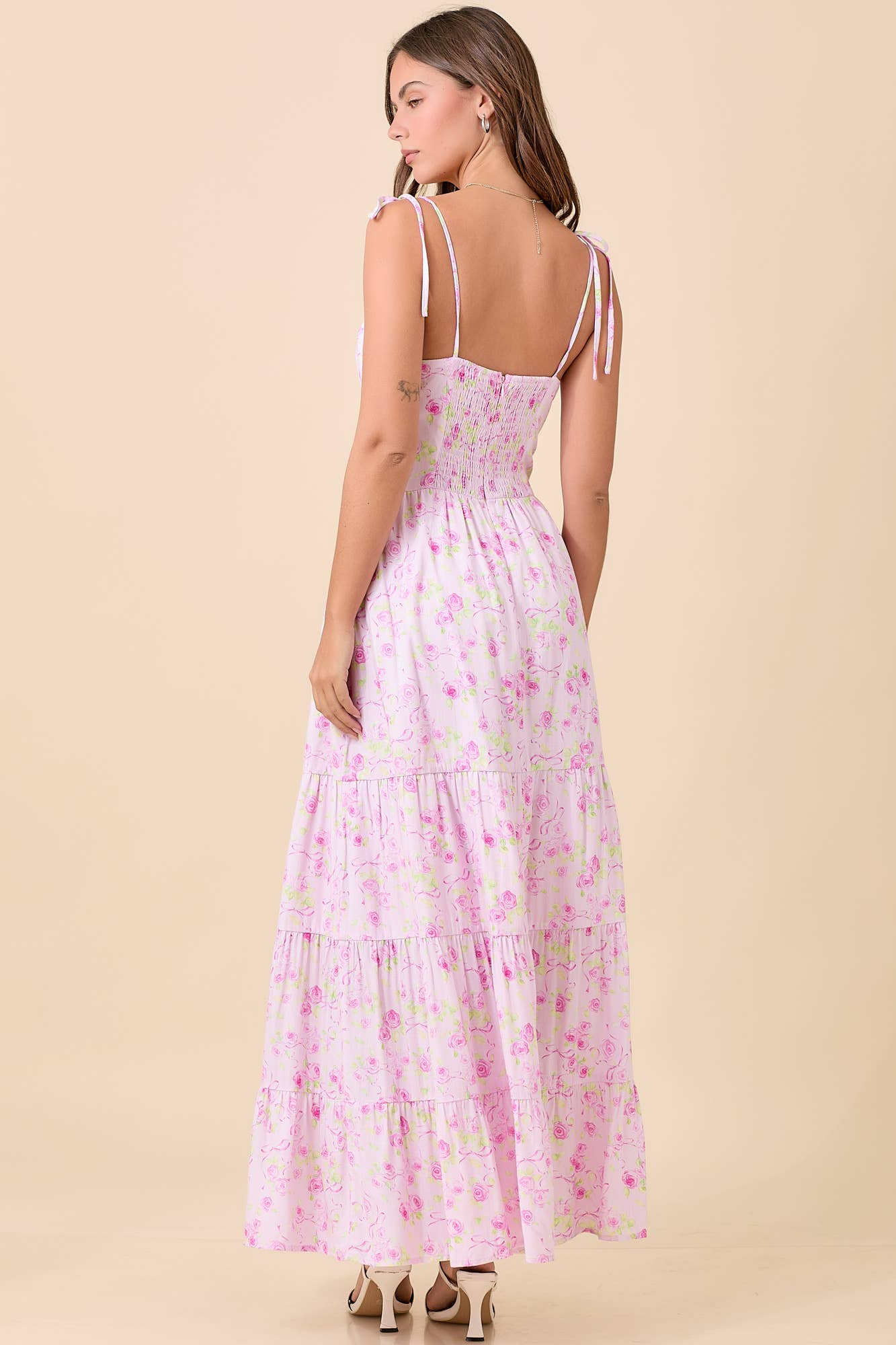 Shoulder Strap Tie Maxi Tier Dress