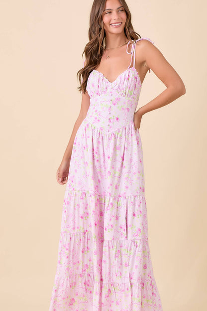 Shoulder Strap Tie Maxi Tier Dress