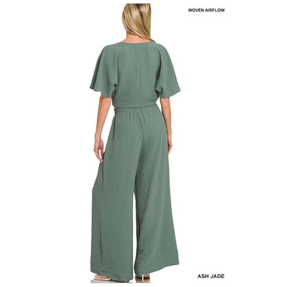 Zenana Ash Jade Twisted Top & Wide Leg Pants Set