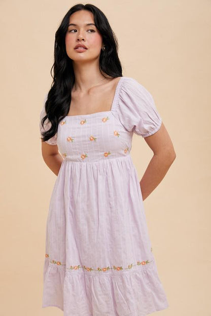 Embroidered Square Neck Mini Dress