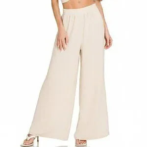 Zenana Cream Twisted Top & Wide Leg Pants Set